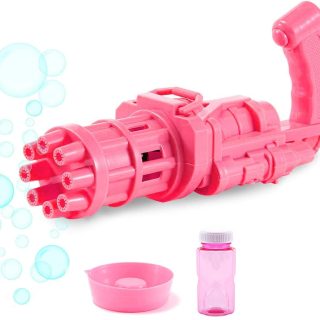 8-hole bubble gun toy with colorful lights and automatic bubble blowing